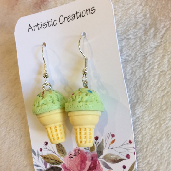 Green Matcha and Sprinkles Birthday Icecream Fashion Pierced Earrings NWT 1.50” - Picture 3 of 12